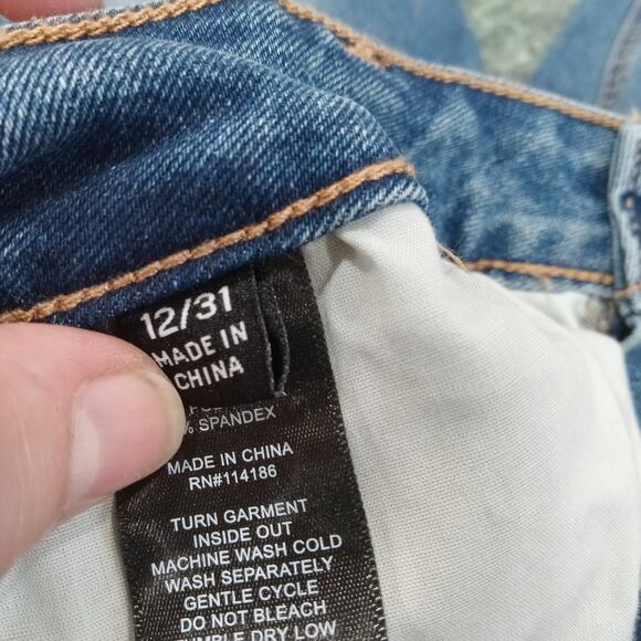 FRYE Medium wash blue denim high rise straight leg Distressed jeans size 12/31 - Picture 7 of 12